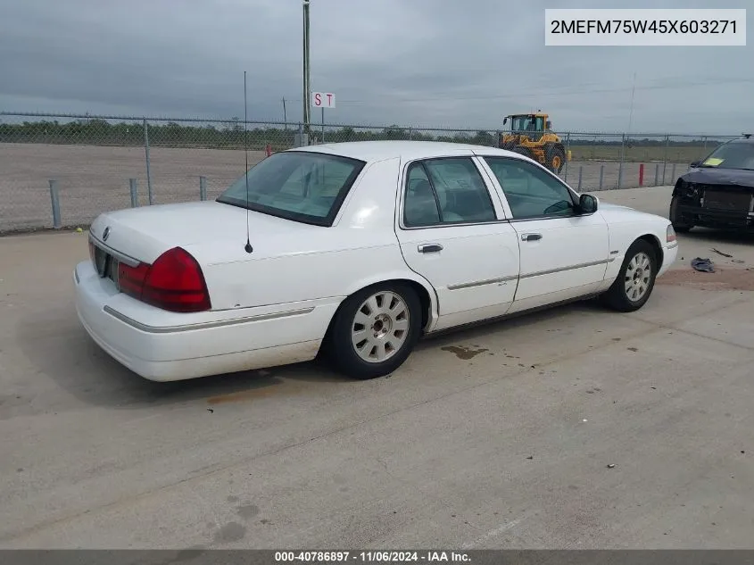 2005 Mercury Grand Marquis Ls/Lse VIN: 2MEFM75W45X603271 Lot: 40786897