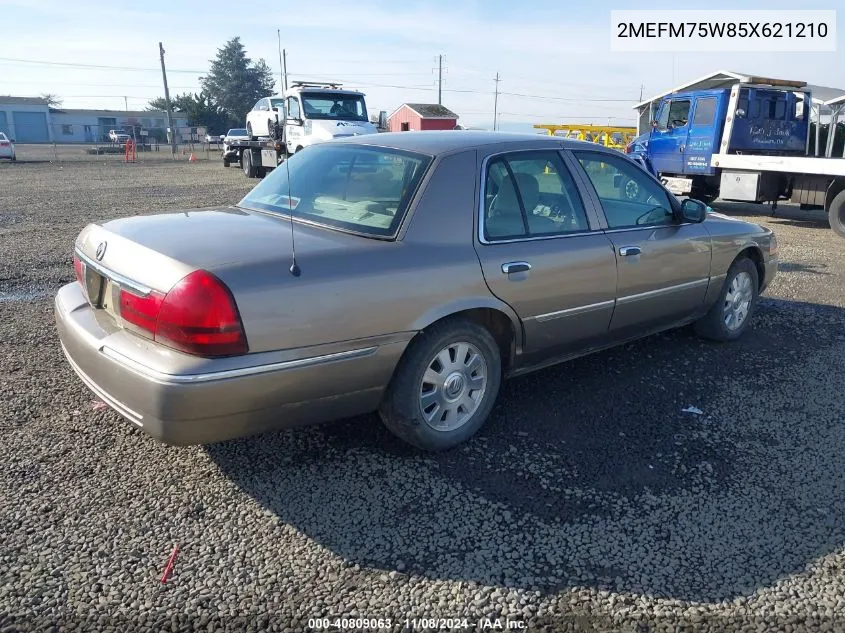 2005 Mercury Grand Marquis Ls/Lse VIN: 2MEFM75W85X621210 Lot: 40809063