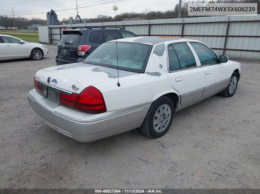 2005 Mercury Grand Marquis Gs VIN: 2MEFM74WX5X606239 Lot: 40827064