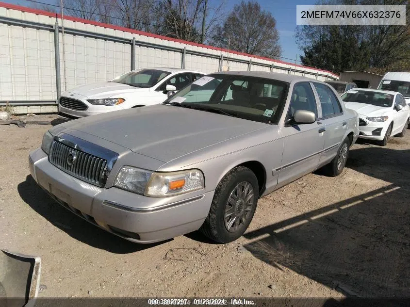 2006 Mercury Grand Marquis Gs VIN: 2MEFM74V66X632376 Lot: 38027297