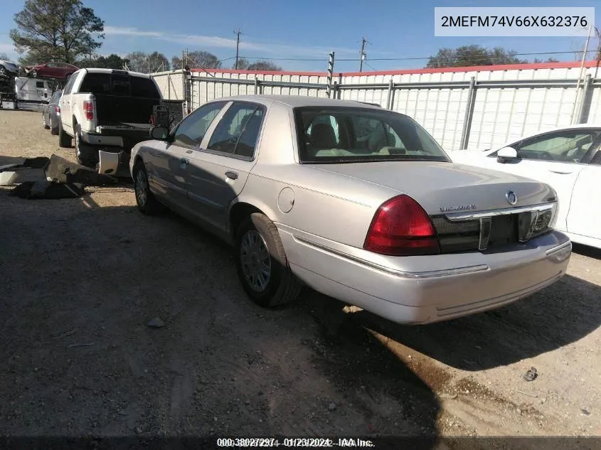 2006 Mercury Grand Marquis Gs VIN: 2MEFM74V66X632376 Lot: 38027297