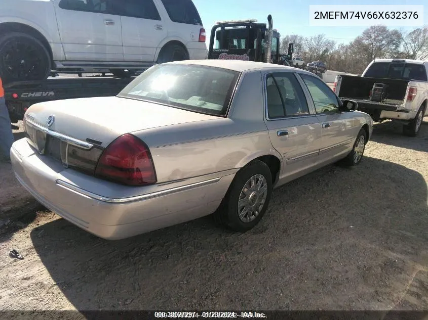 2006 Mercury Grand Marquis Gs VIN: 2MEFM74V66X632376 Lot: 38027297