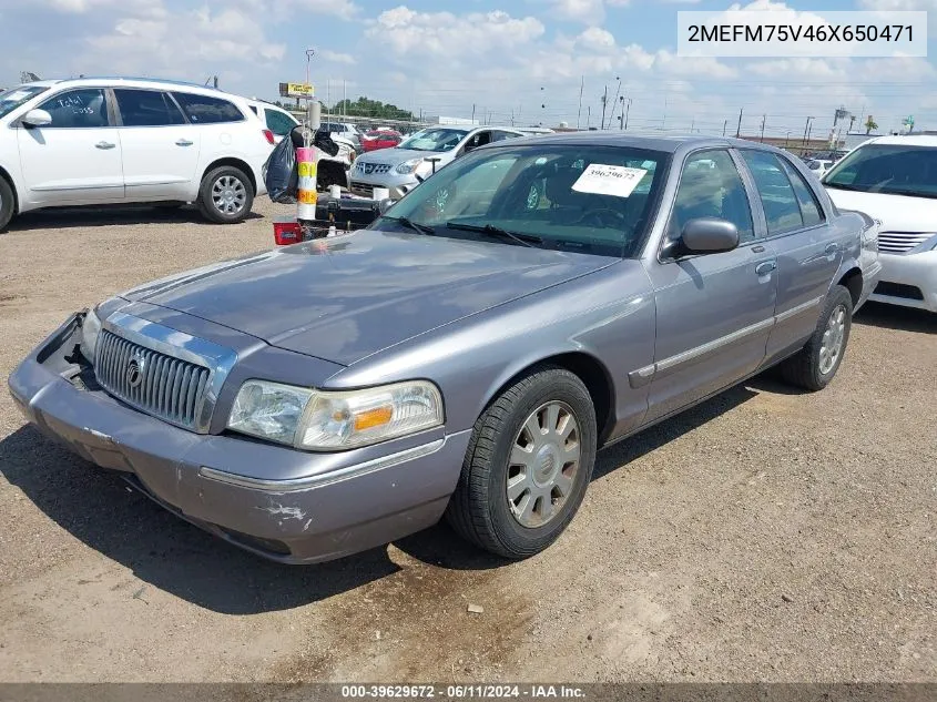 2006 Mercury Grand Marquis Ls VIN: 2MEFM75V46X650471 Lot: 39629672