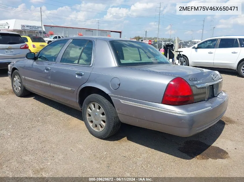 2006 Mercury Grand Marquis Ls VIN: 2MEFM75V46X650471 Lot: 39629672