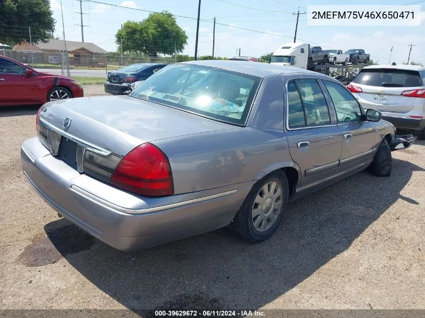 2006 Mercury Grand Marquis Ls VIN: 2MEFM75V46X650471 Lot: 39629672