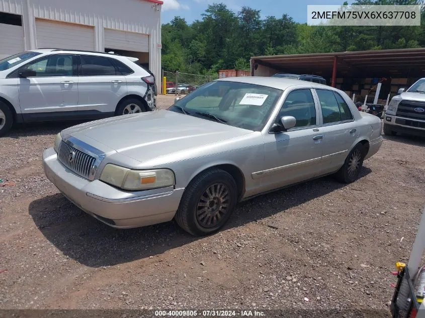 2006 Mercury Grand Marquis Ls VIN: 2MEFM75VX6X637708 Lot: 40009805