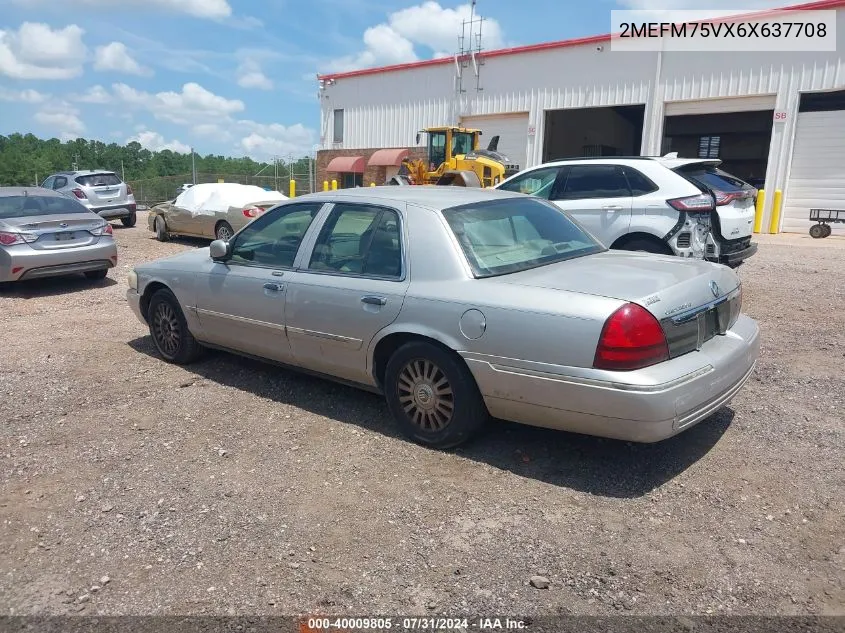 2006 Mercury Grand Marquis Ls VIN: 2MEFM75VX6X637708 Lot: 40009805