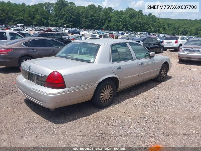 2006 Mercury Grand Marquis Ls VIN: 2MEFM75VX6X637708 Lot: 40009805