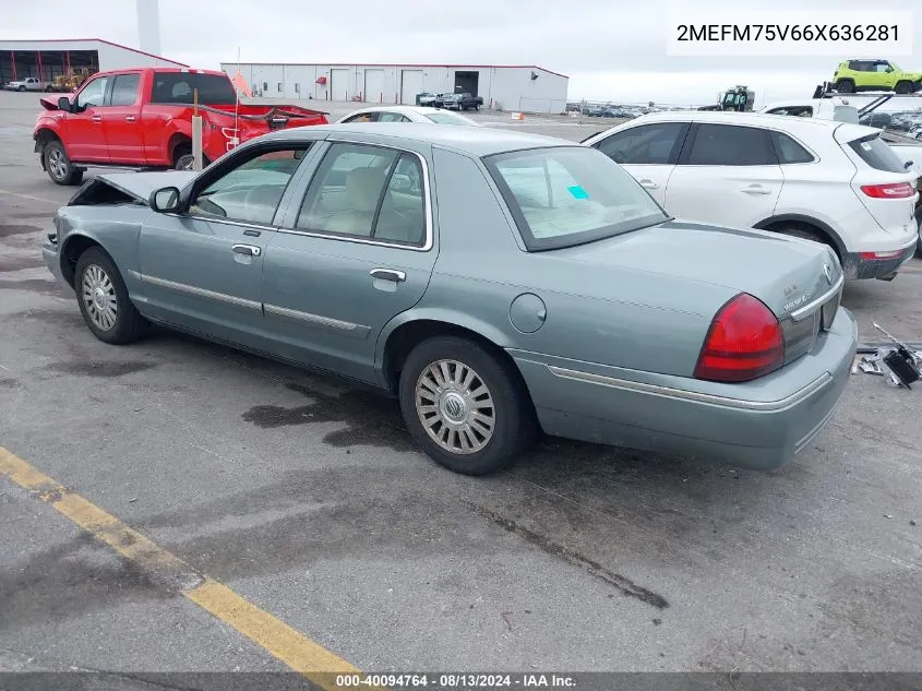 2006 Mercury Grand Marquis Ls VIN: 2MEFM75V66X636281 Lot: 40094764