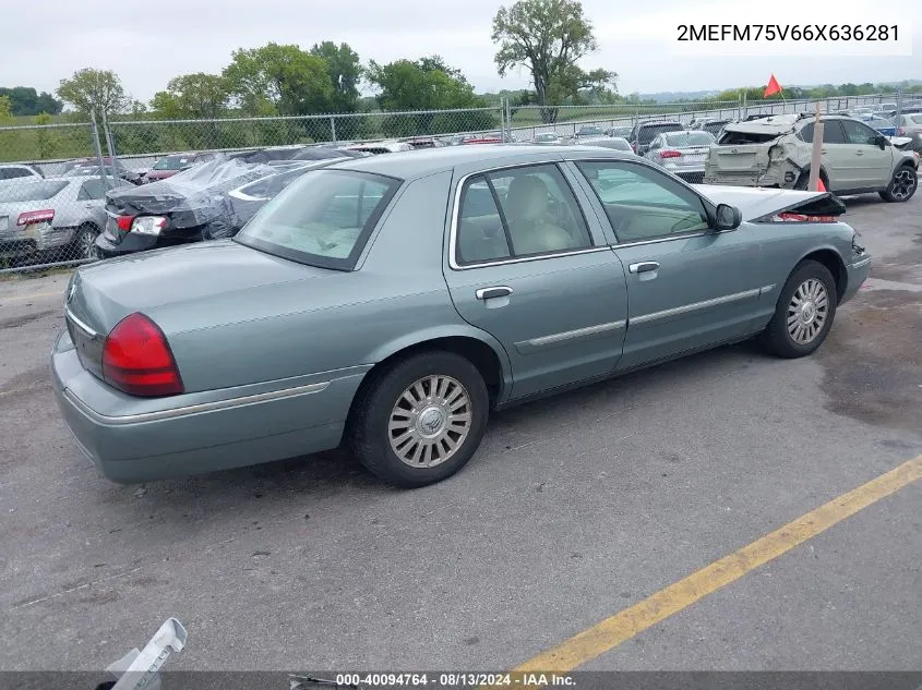 2006 Mercury Grand Marquis Ls VIN: 2MEFM75V66X636281 Lot: 40094764