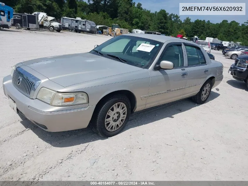 2006 Mercury Grand Marquis Gs VIN: 2MEFM74V56X620932 Lot: 40154077