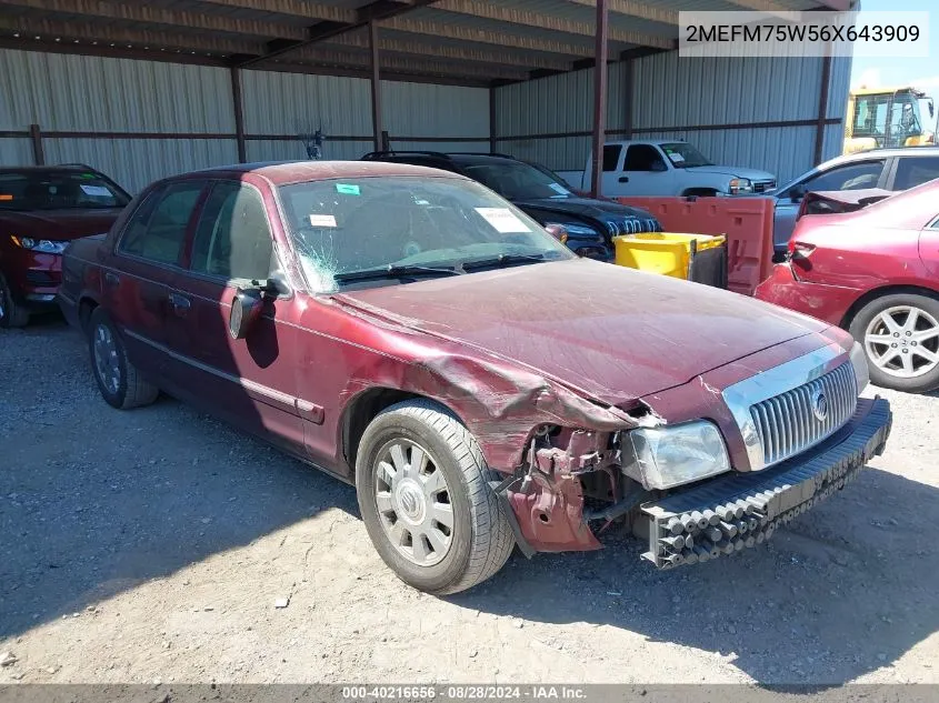 2006 Mercury Grand Marquis Ls VIN: 2MEFM75W56X643909 Lot: 40216656