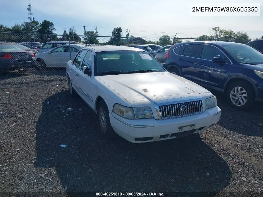 2006 Mercury Grand Marquis Ls VIN: 2MEFM75W86X605350 Lot: 40251810