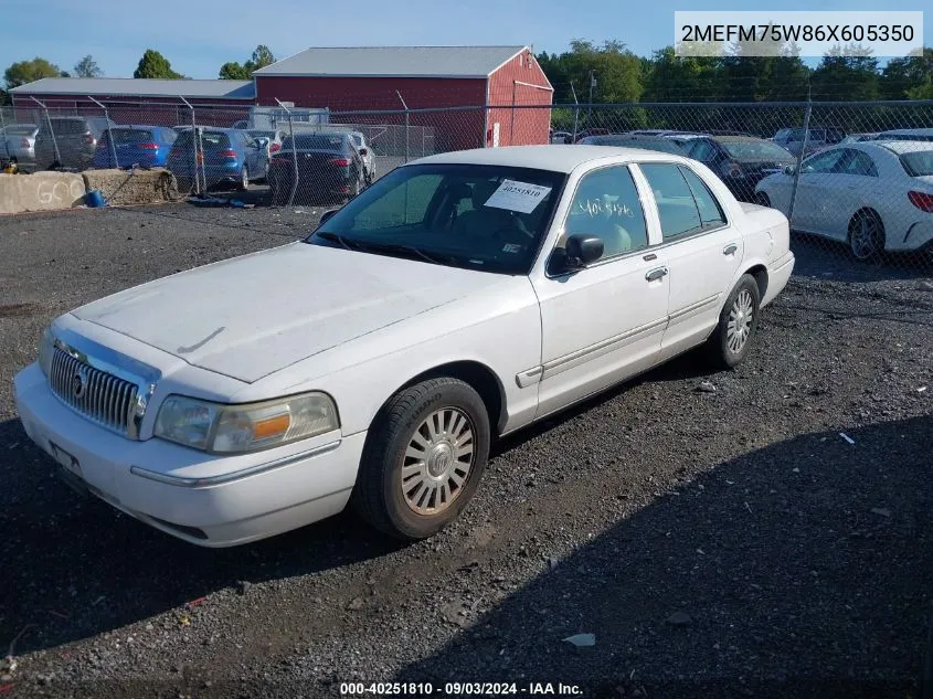 2006 Mercury Grand Marquis Ls VIN: 2MEFM75W86X605350 Lot: 40251810