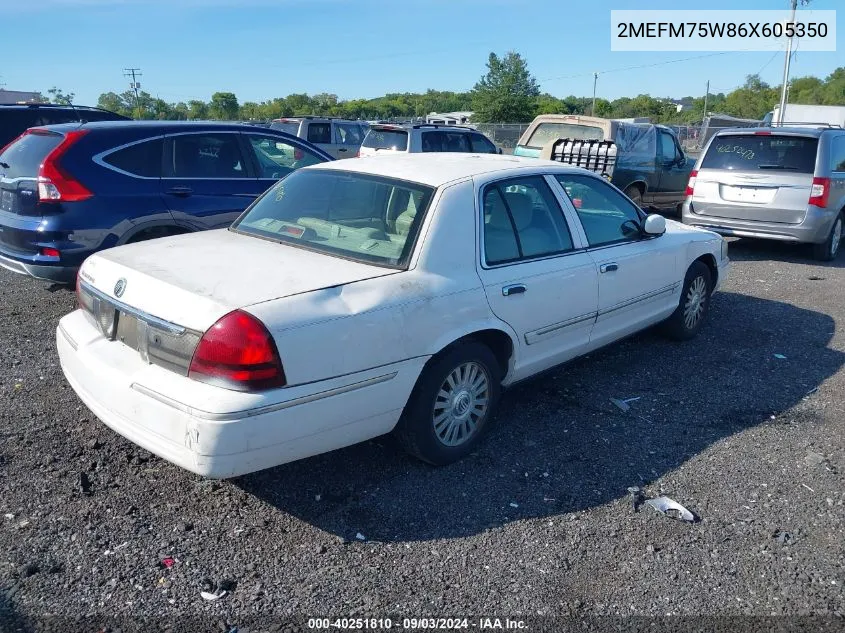 2006 Mercury Grand Marquis Ls VIN: 2MEFM75W86X605350 Lot: 40251810