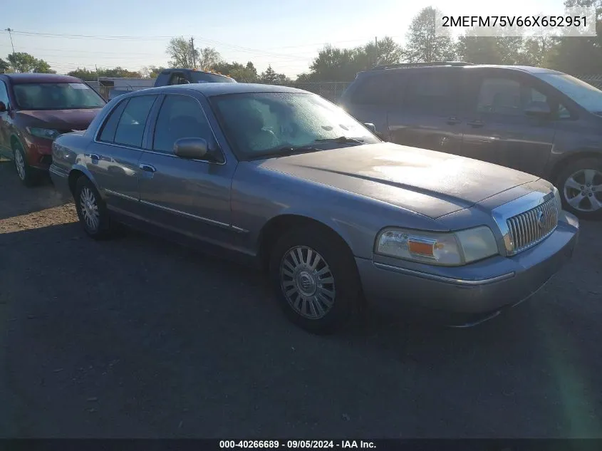 2006 Mercury Grand Marquis Ls VIN: 2MEFM75V66X652951 Lot: 40266689