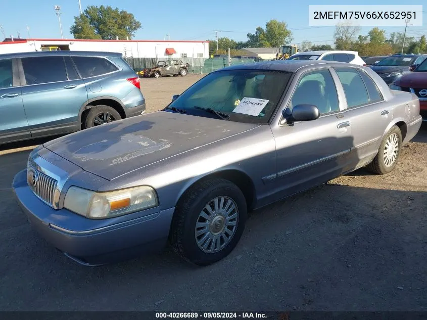 2006 Mercury Grand Marquis Ls VIN: 2MEFM75V66X652951 Lot: 40266689