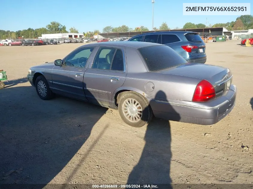 2006 Mercury Grand Marquis Ls VIN: 2MEFM75V66X652951 Lot: 40266689