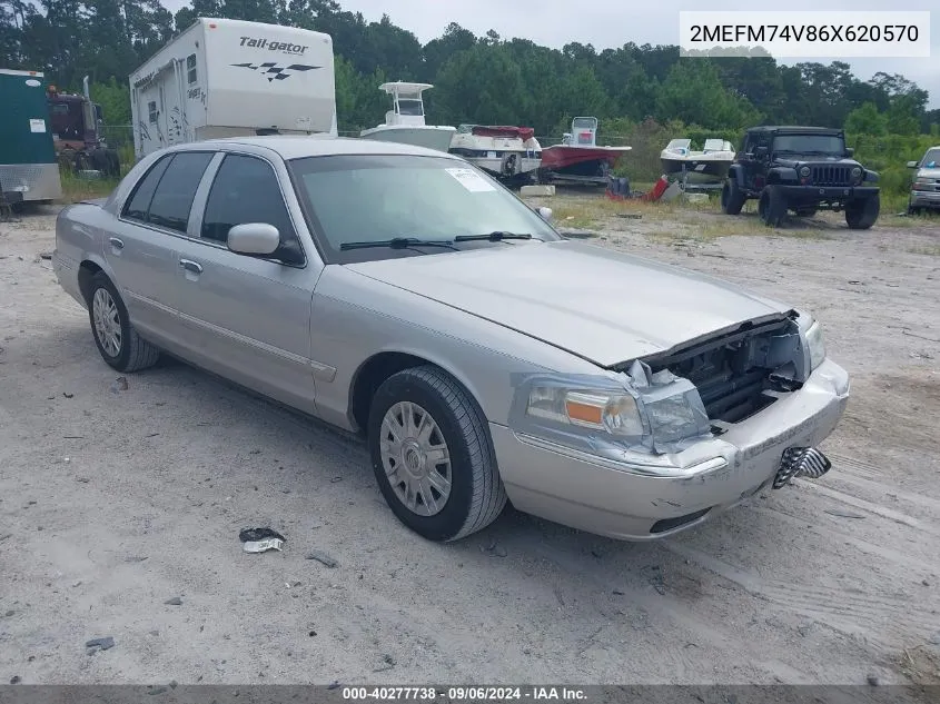 2006 Mercury Grand Marquis Gs VIN: 2MEFM74V86X620570 Lot: 40277738