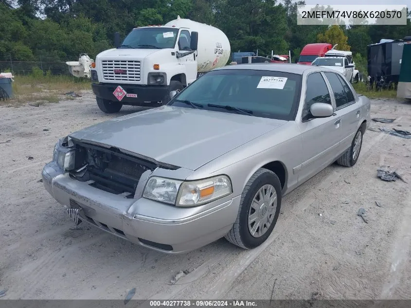 2006 Mercury Grand Marquis Gs VIN: 2MEFM74V86X620570 Lot: 40277738