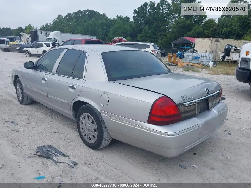 2006 Mercury Grand Marquis Gs VIN: 2MEFM74V86X620570 Lot: 40277738