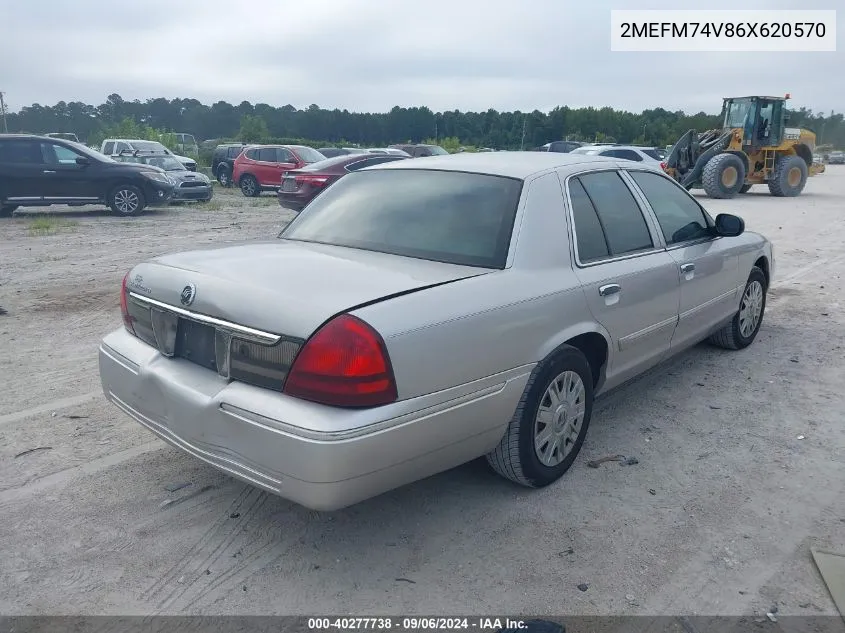 2006 Mercury Grand Marquis Gs VIN: 2MEFM74V86X620570 Lot: 40277738