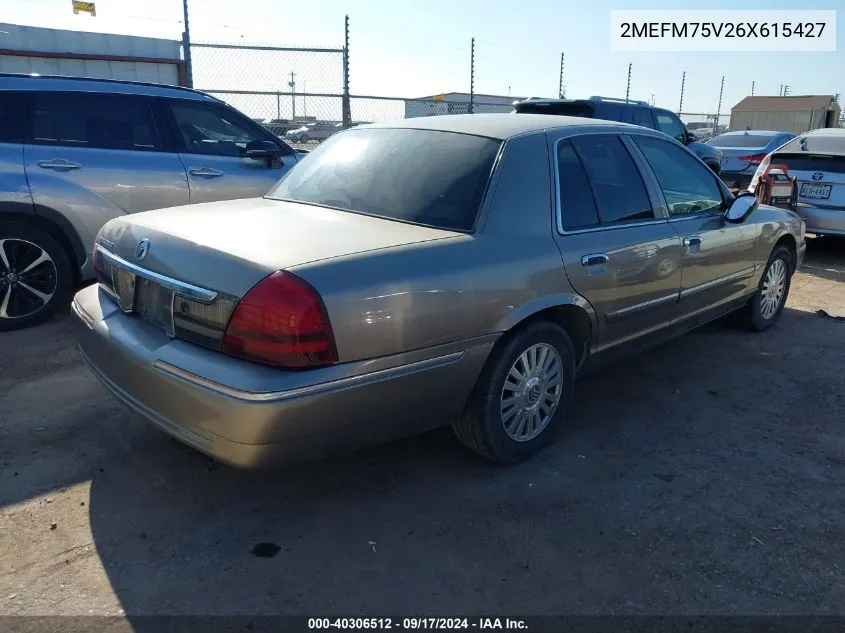 2006 Mercury Grand Marquis Ls VIN: 2MEFM75V26X615427 Lot: 40306512