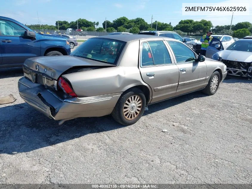 2006 Mercury Grand Marquis Ls VIN: 2MEFM75V46X625926 Lot: 40352135