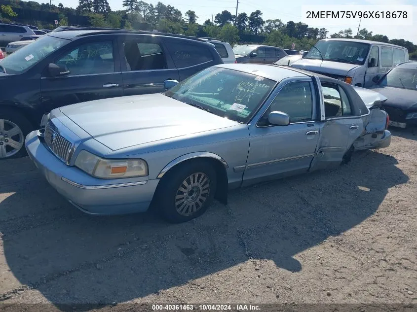 2006 Mercury Grand Marquis Ls VIN: 2MEFM75V96X618678 Lot: 40361463