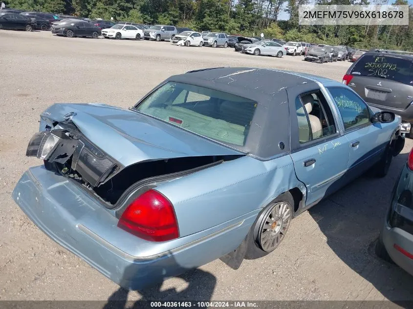 2006 Mercury Grand Marquis Ls VIN: 2MEFM75V96X618678 Lot: 40361463