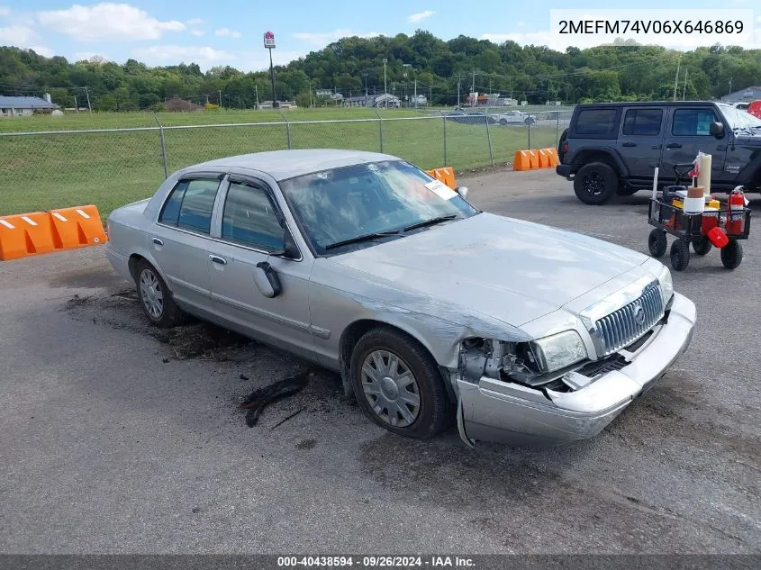 2006 Mercury Grand Marquis Gs VIN: 2MEFM74V06X646869 Lot: 40438594