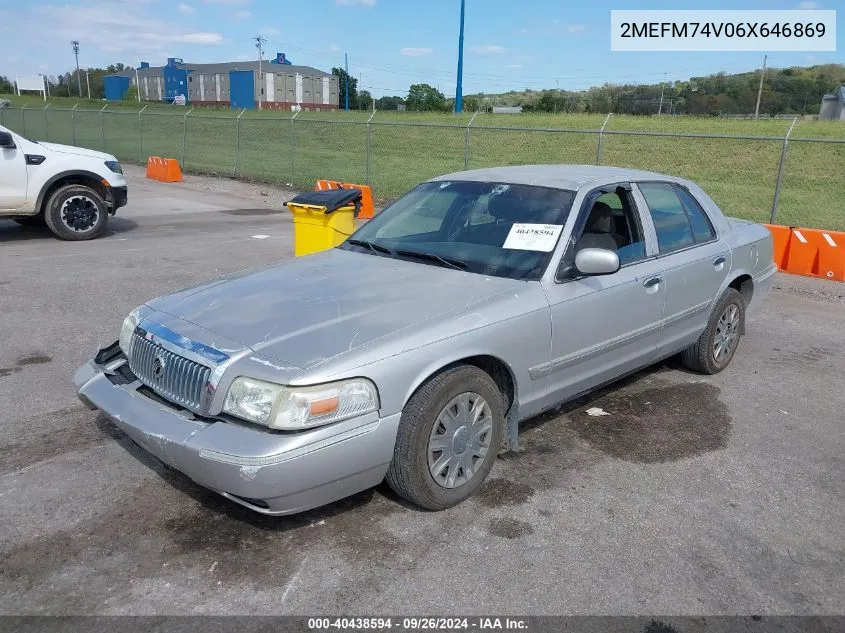 2006 Mercury Grand Marquis Gs VIN: 2MEFM74V06X646869 Lot: 40438594