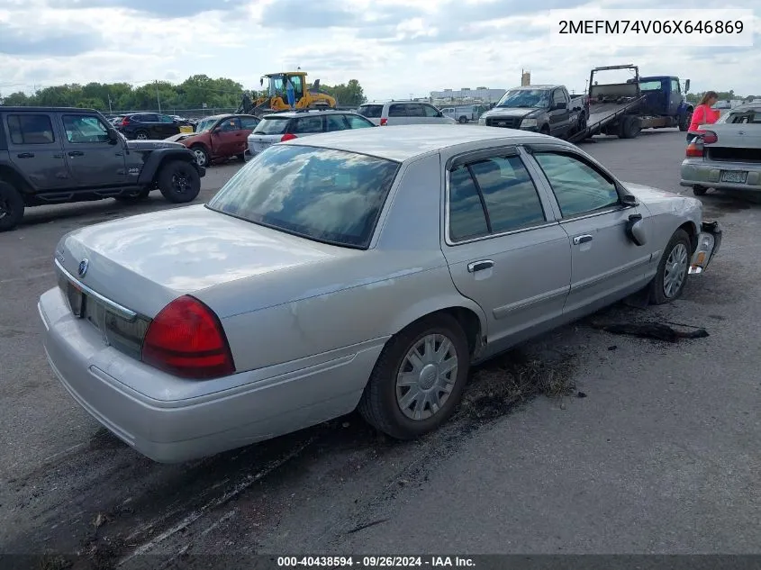 2006 Mercury Grand Marquis Gs VIN: 2MEFM74V06X646869 Lot: 40438594