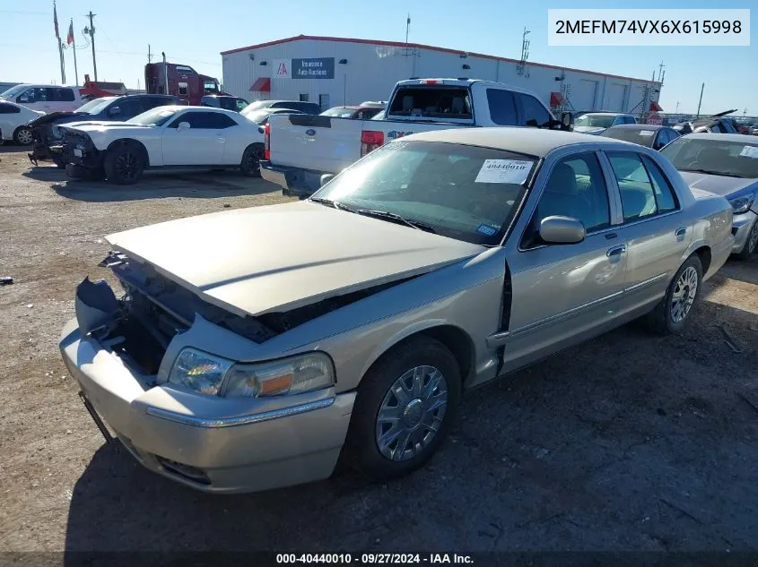 2006 Mercury Grand Marquis Gs VIN: 2MEFM74VX6X615998 Lot: 40440010