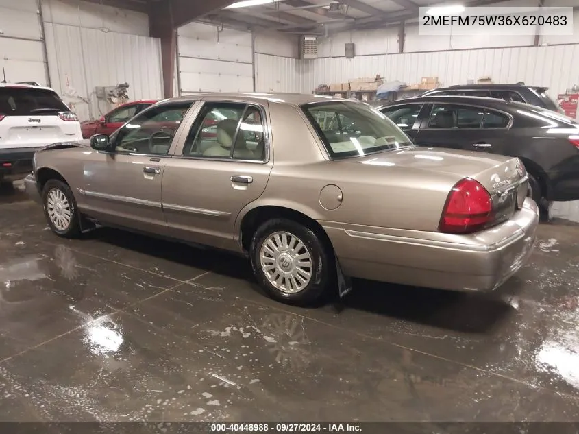 2006 Mercury Grand Marquis Ls VIN: 2MEFM75W36X620483 Lot: 40448988