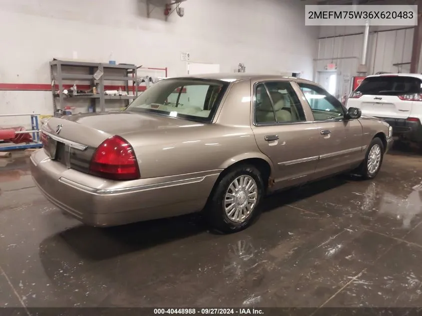 2006 Mercury Grand Marquis Ls VIN: 2MEFM75W36X620483 Lot: 40448988