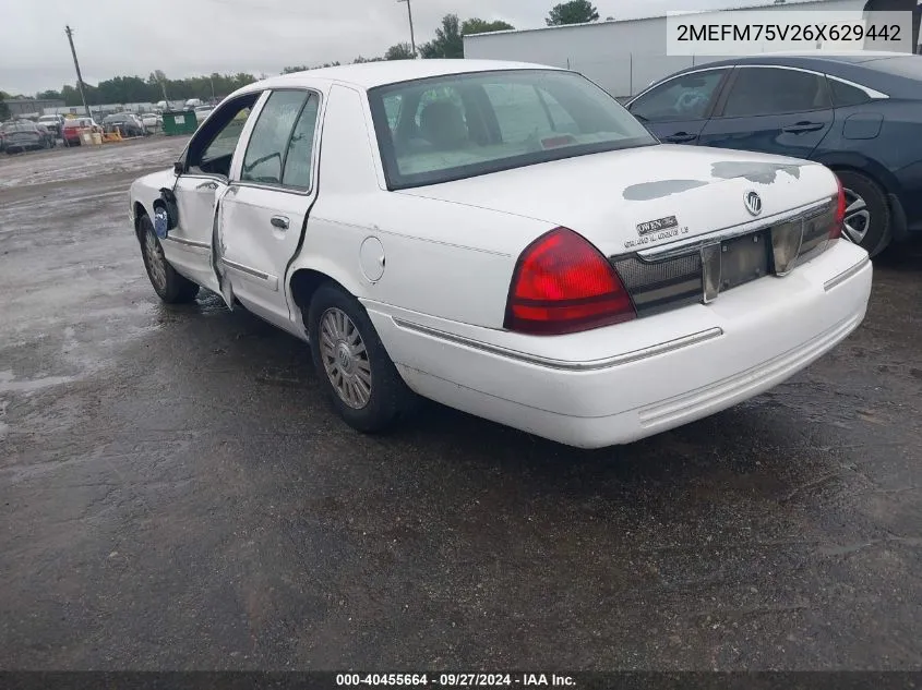 2006 Mercury Grand Marquis Ls VIN: 2MEFM75V26X629442 Lot: 40455664