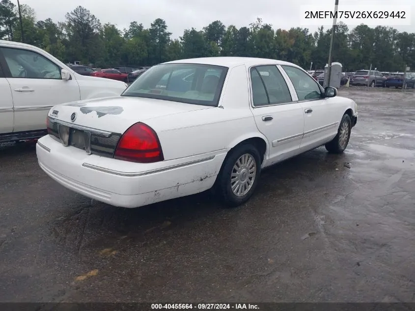 2006 Mercury Grand Marquis Ls VIN: 2MEFM75V26X629442 Lot: 40455664