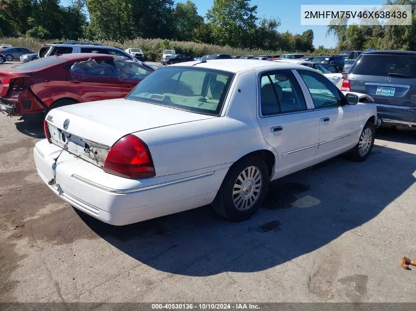 2006 Mercury Grand Marquis Ls VIN: 2MHFM75V46X638436 Lot: 40530136