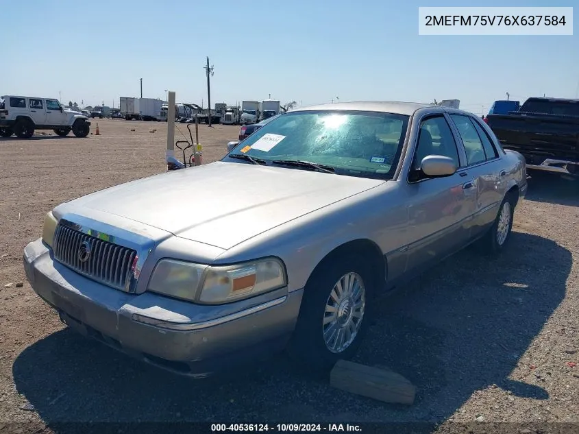 2006 Mercury Grand Marquis Ls VIN: 2MEFM75V76X637584 Lot: 40536124