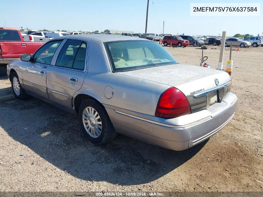 2006 Mercury Grand Marquis Ls VIN: 2MEFM75V76X637584 Lot: 40536124