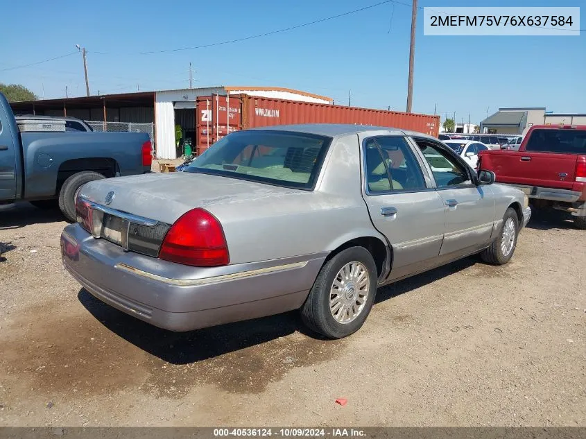 2006 Mercury Grand Marquis Ls VIN: 2MEFM75V76X637584 Lot: 40536124