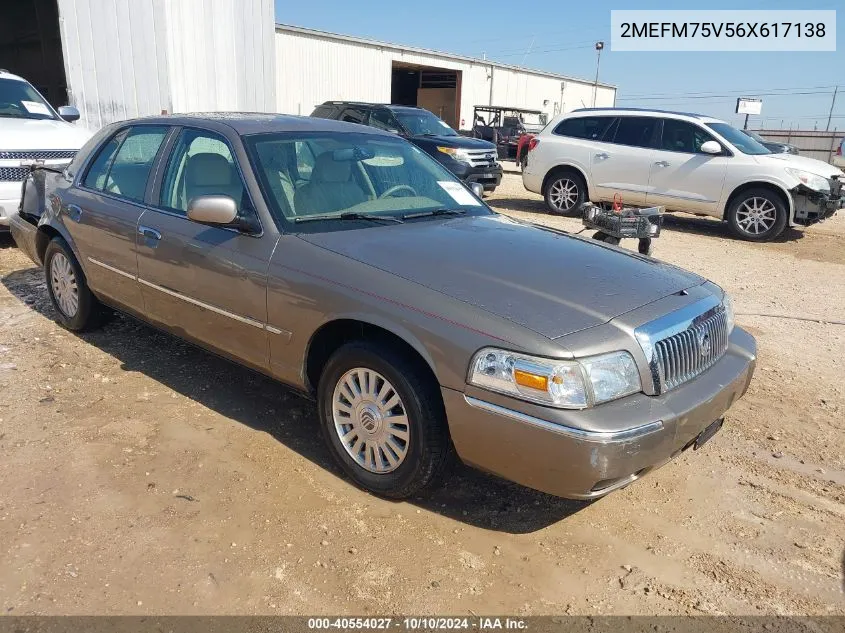 2006 Mercury Grand Marquis Ls VIN: 2MEFM75V56X617138 Lot: 40554027