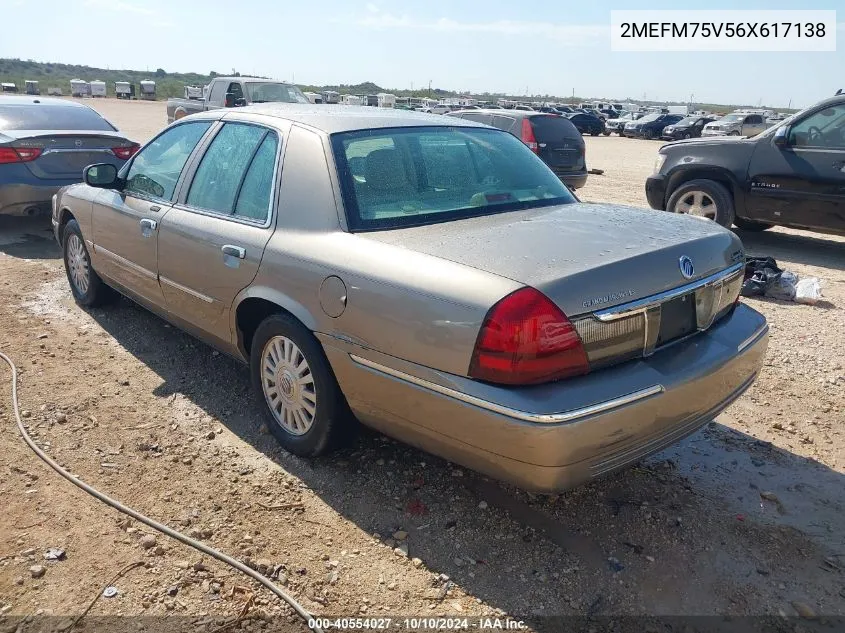 2006 Mercury Grand Marquis Ls VIN: 2MEFM75V56X617138 Lot: 40554027