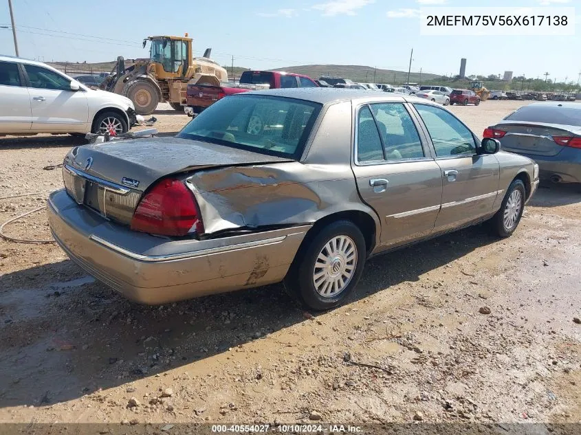 2006 Mercury Grand Marquis Ls VIN: 2MEFM75V56X617138 Lot: 40554027