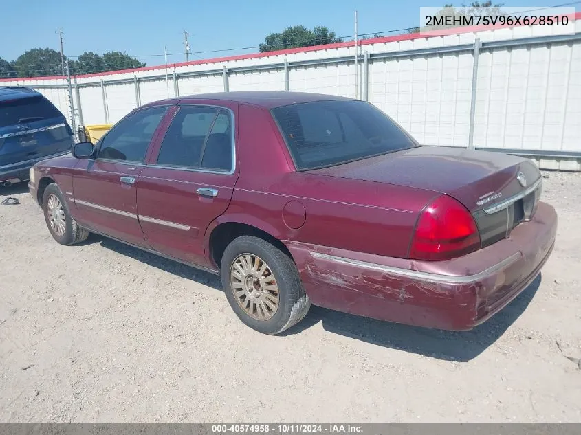 2006 Mercury Grand Marquis Ls VIN: 2MEHM75V96X628510 Lot: 40574958