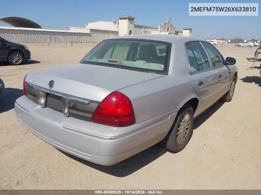 2006 Mercury Grand Marquis Ls VIN: 2MEFM75W26X633810 Lot: 40599529