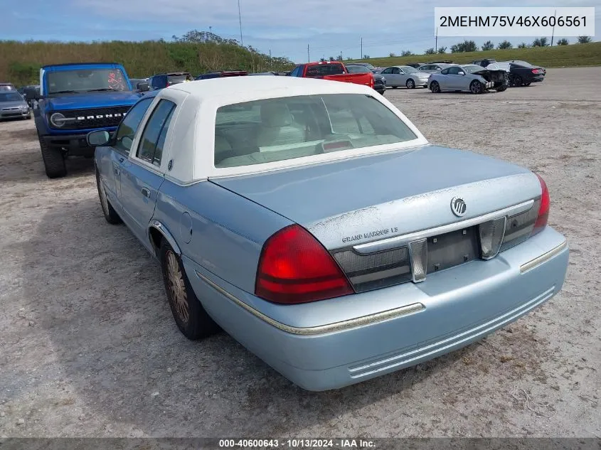 2006 Mercury Grand Marquis Ls VIN: 2MEHM75V46X606561 Lot: 40600643