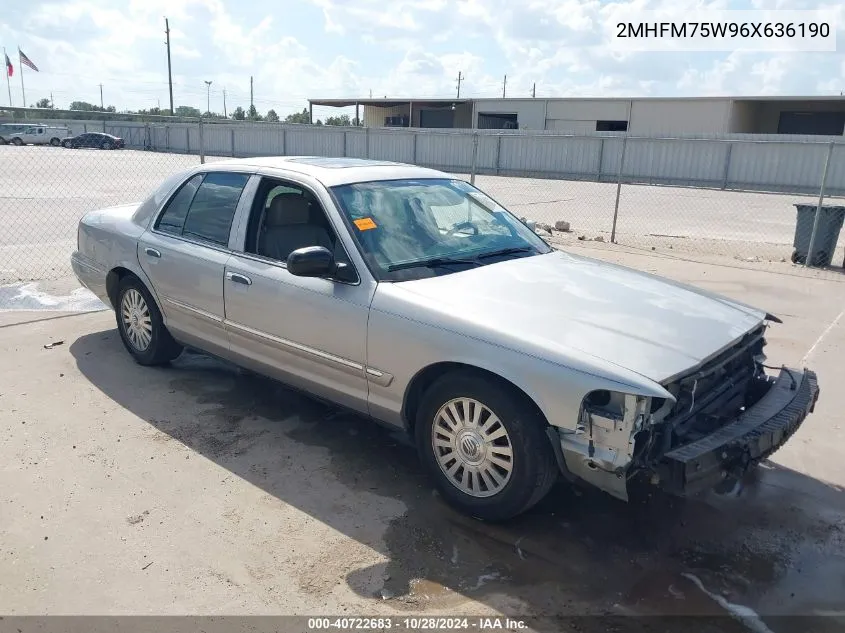 2006 Mercury Grand Marquis Ls VIN: 2MHFM75W96X636190 Lot: 40722683