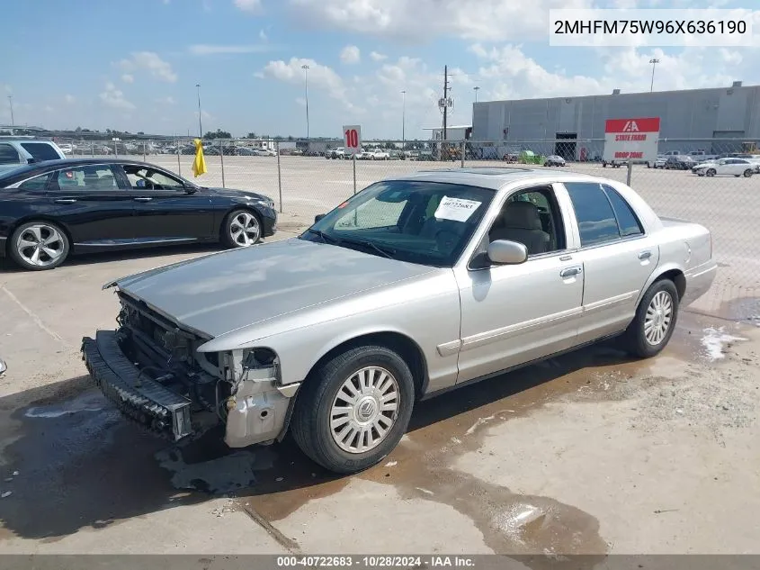 2006 Mercury Grand Marquis Ls VIN: 2MHFM75W96X636190 Lot: 40722683